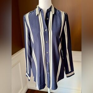 Frances Austen 100% Navy and White Ladies Button-Down Blouse Size XS